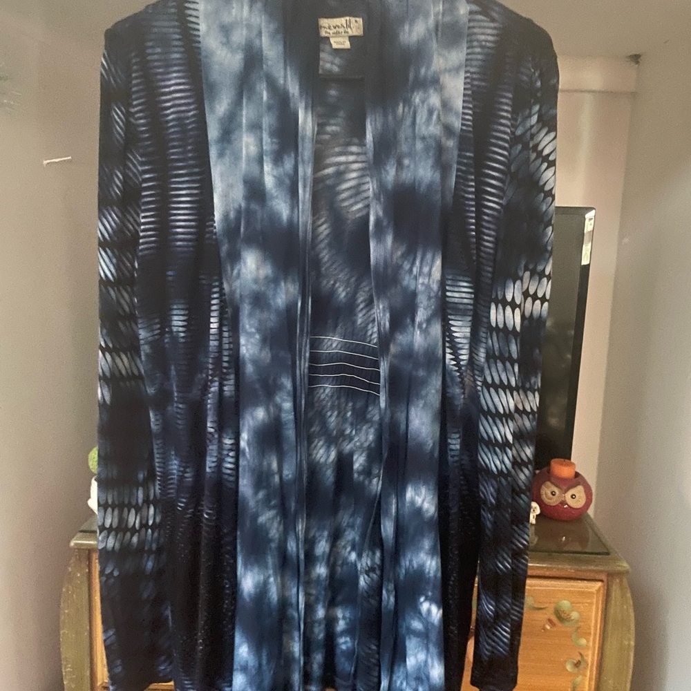Blue Tie-Dye Open Cardigan
